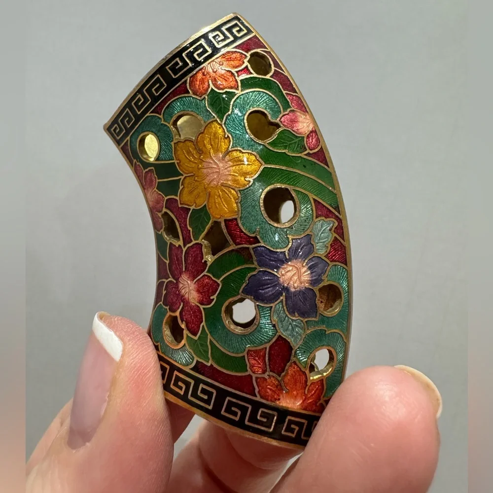 Vintage Greek key and Floral Enamel scarf cloisonné or necklace pendant